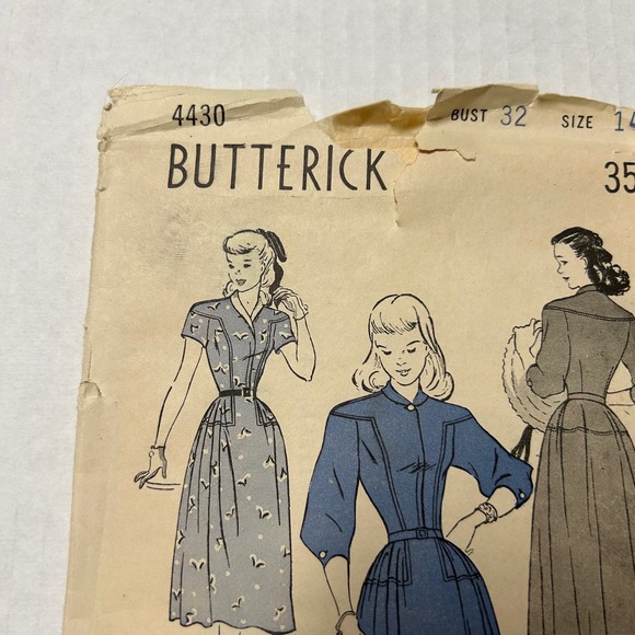 Butterick Vintage1940's? Pattern #4430 Teen Dress Size 14 HTF RARE - Picture 2 of 8